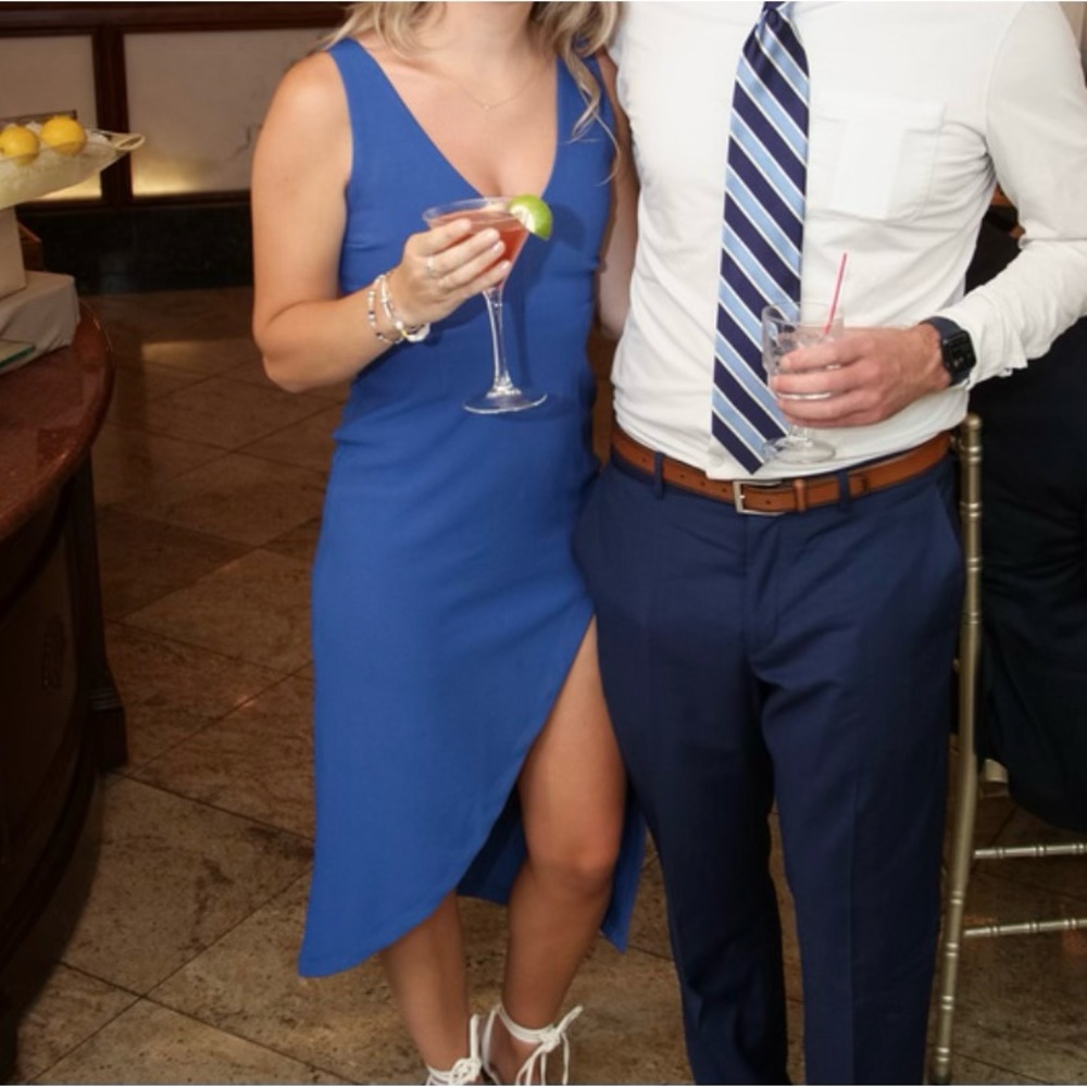 Abercrombie plunge V neck midi dress blue